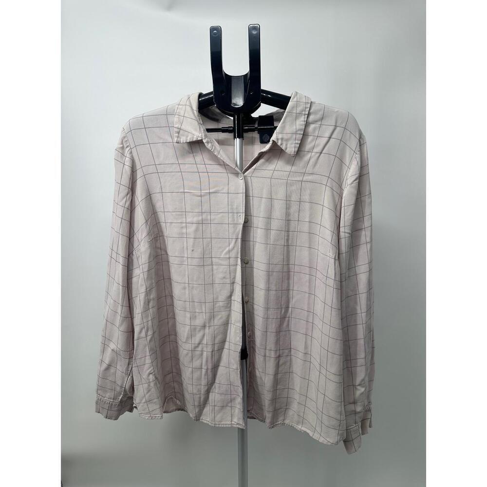 Eileen Fisher Check‎ Pattern Long Sleeve Collared Button Up Shirt Size 1X